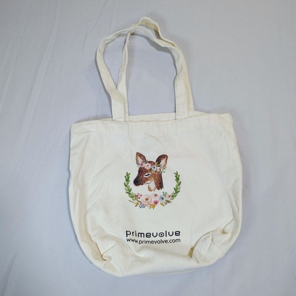Primevolve Woodland Doe Deer Floral Canvas Tote Bag Cream Small